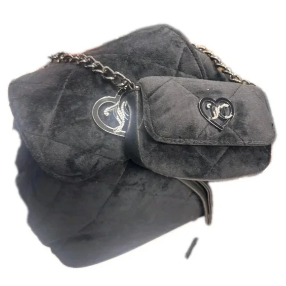 Juicy Couture Velour Velvet Black Quilted Accent Backpack W/Matching Wallet NWT - Picture 16 of 16